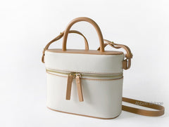 Cute Leather White Womens Mini Box Purse Handbag Barrel Shoulder Bag for Women