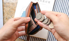 Leather Mens Zipper Small Wallet Slim Wallet Front Pocket Wallet billfold Card Wallet for Men