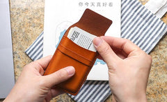 Badass Leather Mens Card Wallet Front Pocket Wallets Small Slim Wallet Change Wallet for Men
