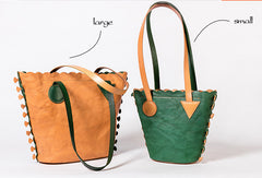Handmade Genuine Leather Shopper Bag Bucket Bag Shoulder Bag Purse For Women - EverHandmade