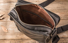 Cool Black Small Leather Mens Shoulder Bags Messengers Bag for Men