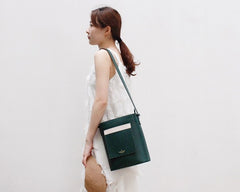 Stylish Leather Green Coffee Womens Bucket Purse Crossbody Bag Barrel Shoulder Bag for Women