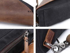 Mens Waxed Canvas Leather Triangular Side Messenger Bag Canvas Courier Bags for Men
