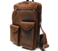 Cool Brown Leather Mens Backpack Travel Backpacks Laptop Backpack for men