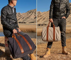 Mens Leather Canvas Travel Bag Canvas Handbag Canvas Weekender Bag for Men