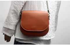 Cute Brown LEATHER Flip Chain Side Bag Handmade WOMEN Saddle Phone Crossbody BAG Purse FOR WOMEN