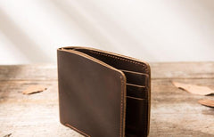 Coffee Cool Leather Mens Small Wallet Bifold Vintage Slim billfold Wallet for Men