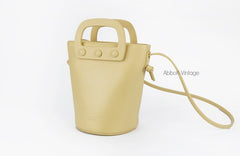 Cute Leather Yellow Womens Mini Bucket Purse Handbag Barrel Shoulder Bag for Women