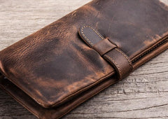 Vintage Leather Long Wallets for men Bifold Men Long Wallets