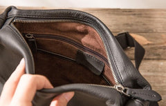 Small Cool Black Square Leather Mens Messenger Bags Shoulder Bags for Men