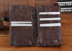 Handmade Leather Mens Cool Long Leather Wallet Bifold Clutch Wallet for Men