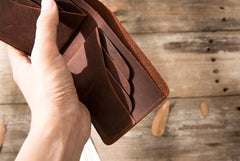 Brown Cool Leather Mens Small Wallet Bifold Vintage Slim billfold Wallet for Men