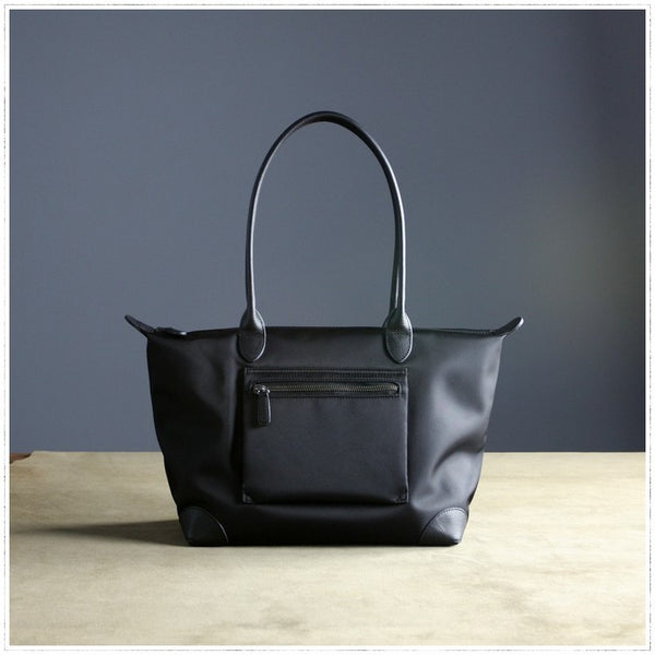 Womens Black Nylon Shoulder Tote Medium Black - Back View