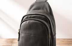 Leather Mens Black Shoulder Sling Backpack Sling Backpack Sling Bag for men