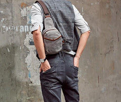 Cool Gray Canvas Mens Sling Bag Chest Bag One Shoulder Packs for men