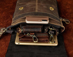 Mens Leather Small COURIER BAG Side Bag Waist Pouch Holster Belt Case Belt Pouch for Men