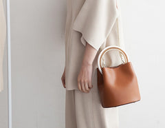 Cute Leather Womens Mini Bucket Handbag Crossbody Purse Barrel Shoulder Bag for Women