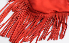 Handmade WOMENs LEATHER Tassels Shoulder Bag Vintage Crossbody Purse With tassels