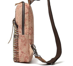 Rustic Canvas Leather Mens Sling Bags Chest Bag One Shoulder Pack for men