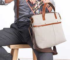 Mens Gray Canvas 14inch Briefcase Handbag Work Bag Business Bag for Men