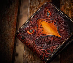 Handmade Leather Eagle Tooled Mens Small Wallet Cool billfold Wallet for Men