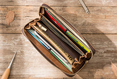 Cool Leather Mens Braided Long Zipper Clutch Wallets Long Wallet for Men