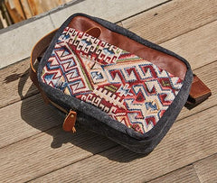 Folk Canvas Leather Mens Sling Bag Chest Bag One Shoulder Pack for men