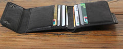 Genuine Leather Mens Cool billfold Leather Wallet Men Small Wallets Trifold for Men