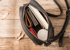 Black Small Leather Mens Shoulder Bags Messenger Bags for Men