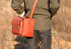 Handmade Vintage Coffee Leather Mens Camera Shoulder Bags Camera Messenger Bag for Men