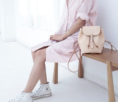 Handmade Leather Beige Womens Backpack Travel Backpack School Backpack for Women