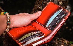 Handmade Leather Tibetan Mens Small Wallet Cool Leather Wallet billfold Wallet for Men