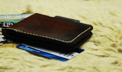 Vintage Leather Mens Slim Small Wallet Leather Small Wallets billfold Wallet for Men
