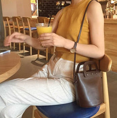 Cute Leather Pink Womens Mini Bucket Purse Handbag Barrel Shoulder Bag for Women