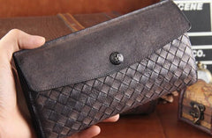 Handmade Leather Mens Clutch Cool Braided Wallet Clutch Wristlet Wallet for Men