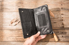 Cool Black Skull Leather Mens Long Wallet Long Wallet for Men