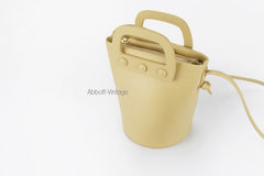 Cute Leather Yellow Womens Mini Bucket Purse Handbag Barrel Shoulder Bag for Women
