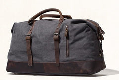 Gray Mens Leather Canvas Large Weekender Bag Canvas Travel Bag for Men