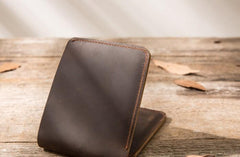 Coffee Cool Leather Mens Small Wallet Bifold Vintage Slim billfold Wallet for Men