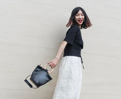 Cute Leather Black Womens Mini Bucket Purse Handbag Barrel Shoulder Bag for Women