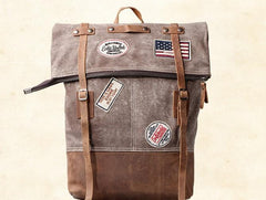 Cool Canvas Leather Gray Travel Bag Mens Backpack Canvas Canvas School Bag for Men