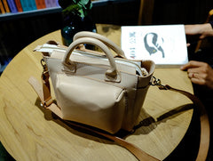 Handmade Leather Beige Womens Handbag Shoulder Bag Crossbody Purse for Women