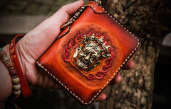 Handmade Leather Tibetan Mens billfold Wallets Cool Chain Wallet Small Biker Wallet for Men