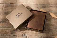 Cool Leather Vintage Mens Slim Small Wallets Zipper billfold Wallets for Men