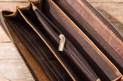 Cool Leather Mens Braided Long Zipper Clutch Wallets Long Wallet for Men