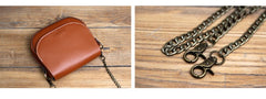 Cute Brown LEATHER Flip Chain Side Bag Handmade WOMEN Saddle Phone Crossbody BAG Purse FOR WOMEN