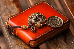 Handmade Leather Tibetan Tooled Mens billfold Wallet Cool Small Chain Wallet Biker Wallet for Men