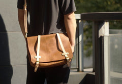 Handmade Leather Tan Mens Messenger Bag Cool Handbag Briefcase for Men