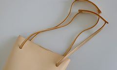 Handmade Leather Beige Womens Bucket Purse Barrel Shoulder Bags for Women