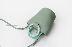 Cute Green Leather Womens Mini Bucket Purse Handbag Barrel Shoulder Bag for Women